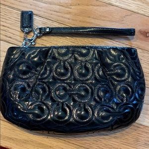 Black leather coach wristlet